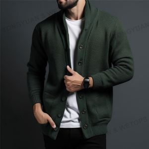 Cárdigan para <span class=keywords><strong>hombre</strong></span> suéteres de manga larga de alta calidad <span class=keywords><strong>verde</strong></span> Navidad algodón lana polar Herren abrigo pulóver hombres cárdigan suéter - Product Image 2