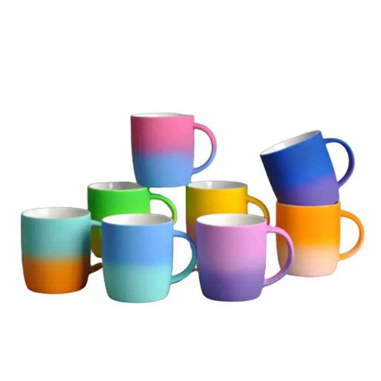 แก้วกาแฟเซรามิกเคลือบสีไล่ระดับสี,แก้วกาแฟสัมผัสนุ่มพิมพ์ลายพอร์ซเลนเคลือบยางซิลิกอนเคลือบด้าน