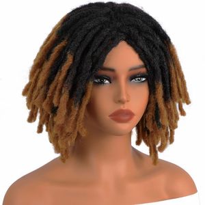 Perruque courte afro bob pour <span class=keywords><strong>homme</strong></span> noir, tresses synthétiques naturelles avec dentelle brune foncée, style ombré brun clair - Product Image 3