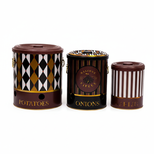 Juego de Tres Contenedores Metálicos Kontensan para Patatas, Cebollas y Ajos (3 Piezas) Diseño Vintage Circus Elegance - Product Image 2