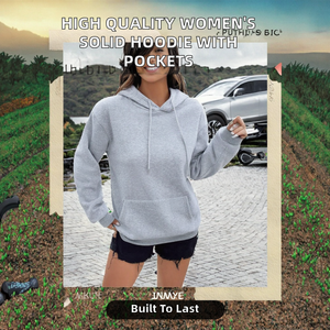 เสื้อฮู้ดผู้หญิงคุณภาพสูงแบบขายส่ง รุ่นใหม่สำหรับฤดูใบไม้ร่วง/ฤดูใบไม้ผลิ/ฤดูหนาว แฟชั่นสีพื้น มีเชือกผูกและกระเป๋า ผลิตจากผ้าฝ้าย 100% - Product Image 2