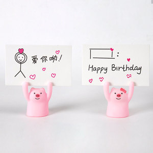 Pig Cake Decoration Handwritten Card Holder Valentine's Day Birthday Party Decor Plastic Round Shape - Product Image 2