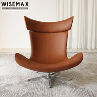 WISEMAX FURNITURE Chaise de loisir pivotante en forme d'œuf au design unique Fauteuil vintage en fibre de verre et cuir en acier inoxydable pour la maison