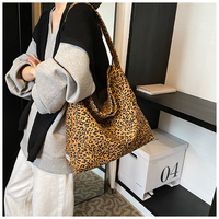 Tas Selempang Wanita Motif Leopard Kapasitas Besar, Tas Hobo Kanvas Lembut, Tas Belanja Kasual Sehari-hari