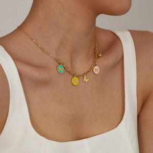 Modieuze Roestvrijstalen Kleur Dopamine Armband Olie Druppel Vlinder Ketting Sieraden Set Voor Vrouwen - Product Image 6