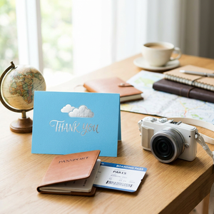 Cartes <span class=keywords><strong>de</strong></span> remerciement personnalisées bleu ciel avec motif nuage argenté et oiseau, gaufrées, pour voyages, mariages, emballages, cartes <span class=keywords><strong>de</strong></span> vœux, vente en gros en vrac - Product Image 3
