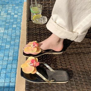 Sandalias de Playa con Diseño de Orquídeas Francesas, Chanclas Florales para Mujer, Sandalias Planas para Vacaciones - Product Image 2