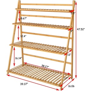 Modern 4-layer natural bamboo lacquer finish plant stand, foldable <b>ladder</b>, living room flower stand display rack - Product Image 5