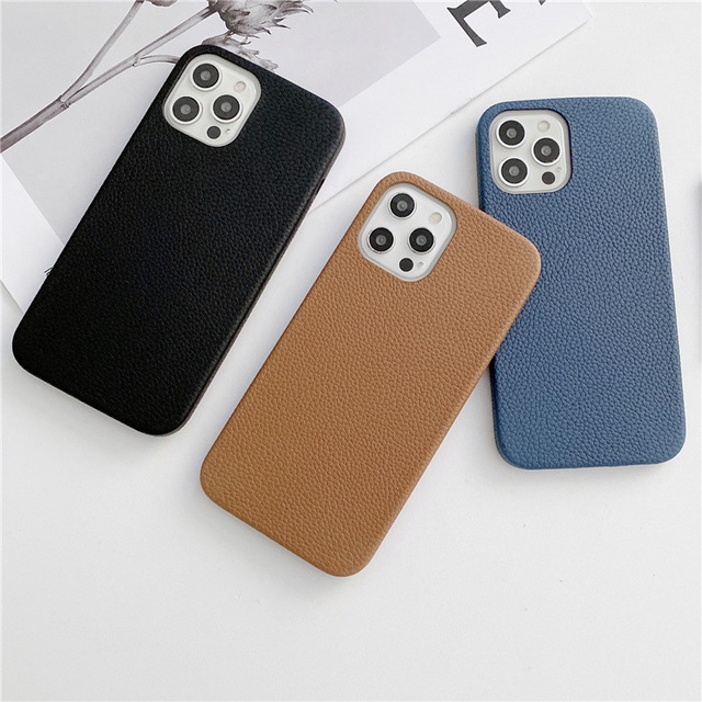 For iPhone 13 Pro Max 13Pro 12 ProMax 12 Luxury Leather case Solid Color Litchi Pattern Protective Cover
