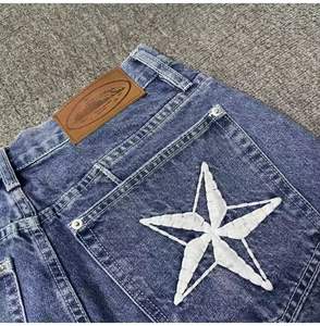 Nouveaux jeans Alcatraz tendance avec broderie étoile, pantalon cinq-quarts <span class=keywords><strong>Corteiz</strong></span> rétro déchiré style streetwear - Product Image 4