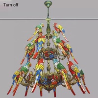 Lustres suspendus Tiffany en verre teinté à trois niveaux, faits à la main, à intensité variable, avec des oiseaux perroquets rouges, lampes pour la maison, le bureau, style vintage