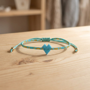 Sstringz Handmade Turquoise Blue Miyuki Delica <b>Bead</b> <b>Bracelet</b> with Gold Accents Adjustable with center Heart Pattern Friendship - Product Image 2