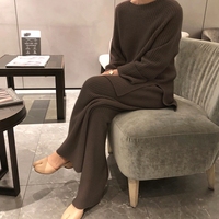 Ensemble de vêtements en cachemire pour femmes, pull à col rond et pantalon en tricot