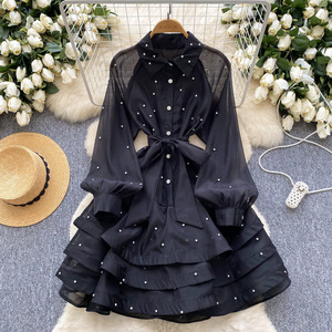 ชุดเดรสแฟชั่นสำหรับผู้หญิงสูงวัย แบบรัดเอว สายรัดตัว แต่งระบายหนัก - Product Image 2