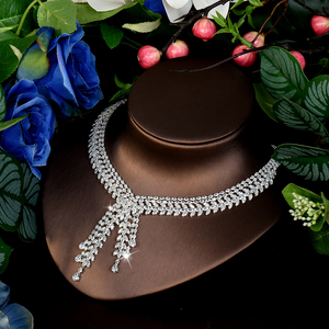 ชุดเครื่องประดับสำหรับเจ้าสาวเซอร์โคเนียขนาดใหญ่ดีไซน์รูปใบไม้สุดหรูสำหรับผู้หญิงสร้อยคอประดับเพชรสังเคราะห์ต่างหูเครื่องประดับสำหรับงานปาร์ตี้ S-469 - Product Image 6