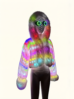 Veste à capuche courte en fausse fourrure pour femme, avec lumières LED arc-en-ciel, changeant de couleur, lumineuse, pour festivals, Halloween et soirées