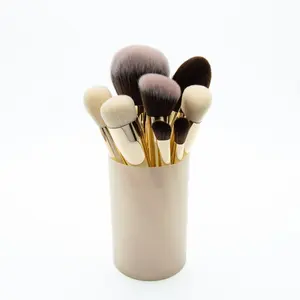 8PC Luxo Multitask Brush Set Gold Metal Handle Escova de alta qualidade Custom Logo Powder Blush Eyeshadow Makeup Brush Set
