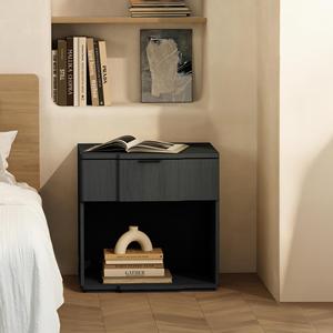 Black Nightstand With <b>Drawer</b> <b>Storage</b> <b>For</b> Bedroom Use - Product Image 2