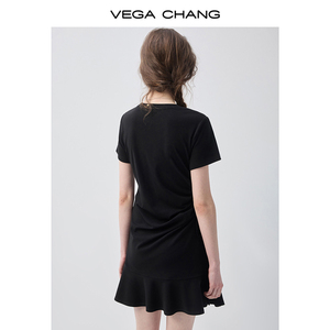 Vestido Corto Negro <span class=keywords><strong>de</strong></span> Punto VEGA CHANG con Cuello Redondo, Cintura Fruncida con Lazo y Dobladillo con Volantes <span class=keywords><strong>para</strong></span> <span class=keywords><strong>Mujer</strong></span> - Product Image 6