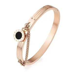 Aliexpress Wholesale Jewelry New Rose Gold Roman Numerals Charm Bangle Bracelet For Girl