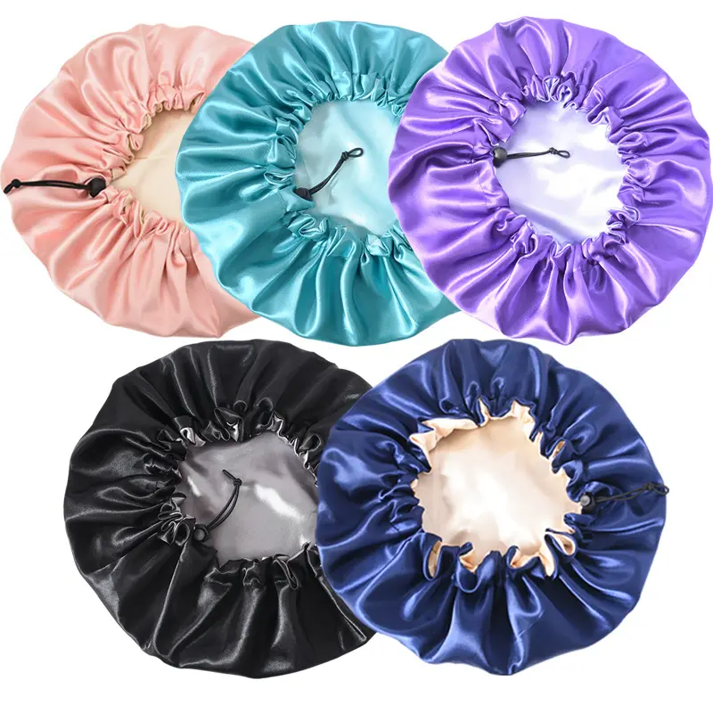 Wholesale Double Layer Adjustable Sleeping Satin Bonnet For Women Silk Bonnet For Natural Hair