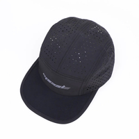 Casquette de course à 5 panneaux de haute qualité avec perforations découpées au laser personnalisées, en polyester imperméable, avec logo réfléchissant, casquette de camping à 5 panneaux