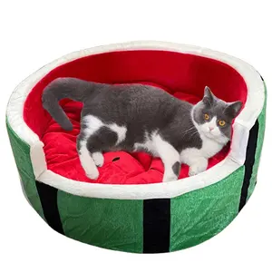 애완 동물 둥지 수박 모양 부드럽고 편안한 따뜻한 사계절 수면 용 방수 고양이 개 침대