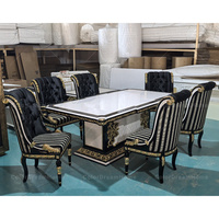 Ensemble de table à manger en bois massif de style baroque européen, finition brillante, chaises capitonnées de luxe pour salle à manger de villa