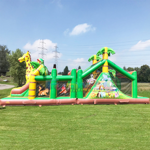 Castillo inflable comercial con tobogán y pista de obstáculos inflable para niños y adultos, tipo safari. - Product Image 4