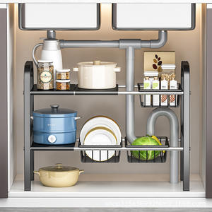 Scaffale Regolabile Sotto Lavello per Cucina, Organizzatore per Armadi in Acciaio al Carbonio Resistente ed Estensibile - Product Image 5