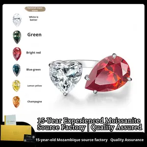 Кольцо XH Cross-Border из серебра S925 с платиновым покрытием, с муассанитом, геометрической формы, 2+4 карата, с двумя камнями, разноцветное, обручальное - Product Image 4