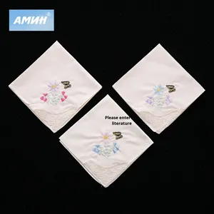 60-Count 28cm algodón peinado japonés bordado cuadrado toalla colorido esquina encaje bordado mujeres pañuelo pañuelos - Product Image 5