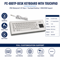 PC-800TP-DESK IP65 Keyboard Desktop Industri Tahan Air dari Baja Tahan Karat dengan Touchpad 67 Tombol USB PS/2 untuk Mesin CNC Kios.