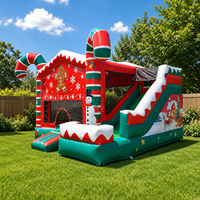 Château gonflable de Noël personnalisable avec toboggan pour enfants, idéal pour les fêtes de Noël et les attractions commerciales