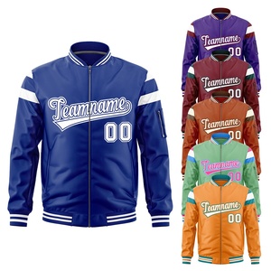 Bán Buôn Vải Varsity Đầy Đủ Zip Letterman Máy Bay Ném Bom Áo Khoác Đứng Tương Phản Vai Màu Khối Phía Trước Mùa Đông Bóng Chày Áo Khoác - Product Image 1