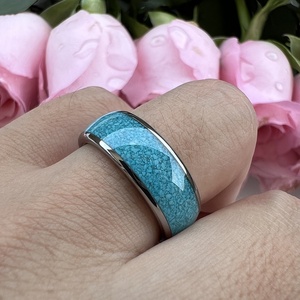 <span class=keywords><strong>Bague</strong></span> en tungstène 8 mm Coolstyle pour hommes et femmes, incrustation de <span class=keywords><strong>turquoise</strong></span> concassée, bijoux de mode, alliance de fiançailles et de mariage - Product Image 6
