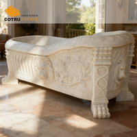 Baignoire en marbre naturel Cotrustone, fabriquée à la main, baignoire luxueuse en pierre naturelle avec sculptures pour la salle de bain à domicile