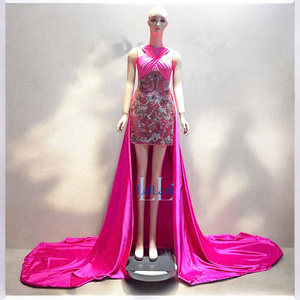 Vestido de Seda con Mangas Regulares para Mujer, Decoración de Pedrería de Alta Gama, Cómodo, Transpirable, Elegante y Lujoso para Fiestas de Invierno - Product Image 1