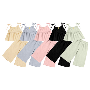 Conjuntos de Ropa para Niñas Pequeñas al por Mayor: Camiseta de Tirantes con Estampado Casual de Verano y Pantalones Anchos Transpirables - Product Image 1