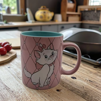 Mug à soupe réutilisable en porcelaine 3D personnalisé avec logo, motif chat rose de dessin animé pour enfants, écologique, 11 oz