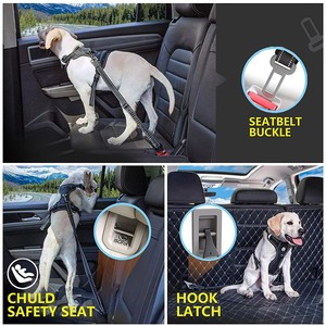 Attache de ceinture de sécurité pour <span class=keywords><strong>chien</strong></span> 2 en 1 avec boucle métallique, ceinture en nylon réfléchissante amortie élastique - Product Image 5