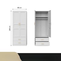 Armoire en acier à double porte style shaker, 2 tiroirs, 80x200cm, grande capacité, sur pied, meubles de chambre à coucher, amortissement silencieux