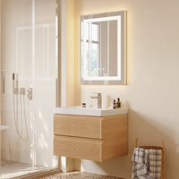 Meuble-lavabo de salle de bain en bois massif naturel personnalisé Design de porte cannelée à rayures modernes avec comptoir en marbre Armoire flottante pour évier unique
