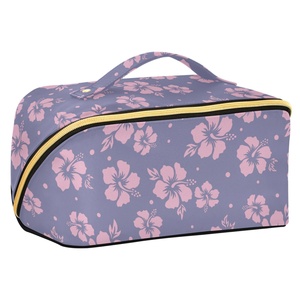 กระเป๋าเครื่องสำอาง Aloha ลายดอกชบาสีม่วง กระเป๋าใส่เครื่องสำอางพกพาสำหรับเดินทาง  กระเป๋าจัดระเบียบเครื่องสำอางพร้อมโลโก้สั่งทำ กระเป๋าเครื่องสำอางสำหรับผู้หญิง - Product Image 1