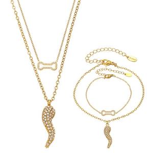 Nuevo Conjunto <span class=keywords><strong>de</strong></span> Joyería <span class=keywords><strong>de</strong></span> Moda <span class=keywords><strong>para</strong></span> Mujer, Collar y Pulsera <span class=keywords><strong>de</strong></span> Doble Capa con Hueso <span class=keywords><strong>de</strong></span> Perro Cornicello, Chapado en Oro, Acero Inoxidable, con Circonita 5A - Product Image 1