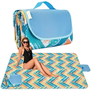 कस्टम निविड़ अंधकार Sandfree Foldable यात्रा चटाई बहुपरत गर्मियों Thickened पिकनिक पर्यटक समुद्र तट कंबल के साथ पट्टियाँ