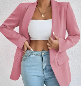 Blazer noir femmes costume de haute qualité à manches longues Blazer boutonné mince décontracté été manteau haut personnalisé <span class=keywords><strong>POD</strong></span> manteau classique pour les femmes - Product Image 3