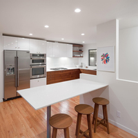 Meubles de cuisine modulaires modernes avec panneaux mélaminés, aggloméré/contreplaqué/MDF, écologiques, pour appartement, comprenant charnières et robinet