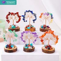 Arbre de Vie en Cristal Naturel en Gros avec Base en Bois et Gravier de Cristal, Arbre Porte-Bonheur Fait Main en Fil de Cuivre Tressé, Ornement Arbre de Vie