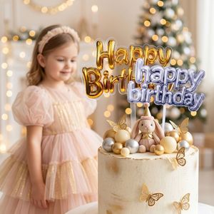 MOYI Decorazione per Torta in Acrilico con Effetto Palloncino 3D, Topper Dorato Metallizzato 'Buon Compleanno', Forniture per Feste, Vendita Diretta dalla Fabbrica - Product Image 2